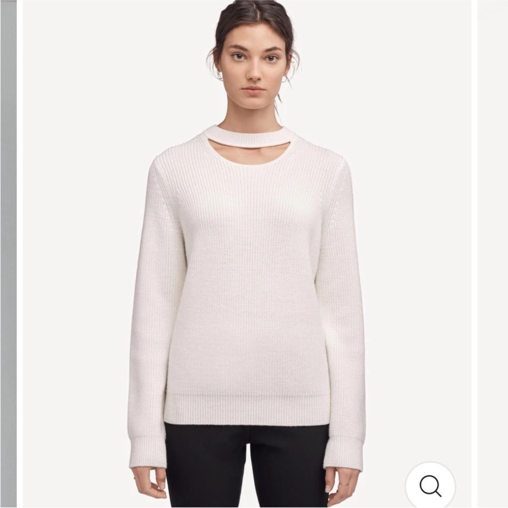 Rag & Bone Tori XXS Ivory Merino Wool Cutout Neck Ribbed Luxury Knit Sweater‎